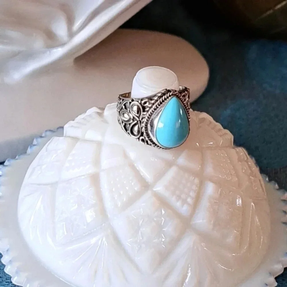 Natural Sleeping Beauty Turquoise Solitaire Ring In 925 Sterling Silver